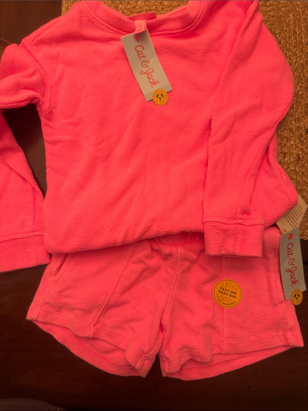 Cat & Jack Neon Pink Girls' Fleece Sweatshirt Top and Shorts Set